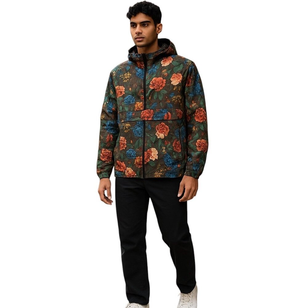 REASON Hooded Pullover Floral Multicolor Windbreaker Mens Size M Gorpcore